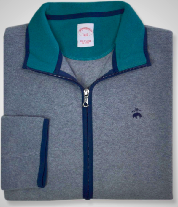 Brooks Brothers Mens Contrast Polar Fleece Polyester Full Zip Sweater,
