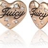 Juicy Couture Logo Heart Stud Earrings for Women with Stone Embellishments, Rhodium or Gold-Tone Heart Earrings, Juicy Gifts juicy beauty