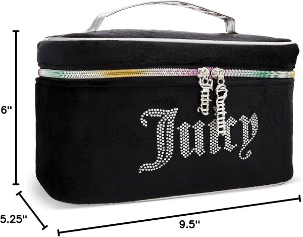 Juicy Couture Black Rainbow Makeup Bag Cosmetics Organizer Travel Essentials Train Case Velour Rhinestones blackstone