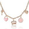 Juicy Couture Charm Necklace for Women, 16-18"+2" Gold-Tone Necklace Juicy Logo Charms with Pink Enamel and Clear Crystals-0
