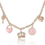Juicy Couture Charm Necklace for Women, 16-18"+2" Gold-Tone Necklace Juicy Logo Charms with Pink Enamel and Clear Crystals-0