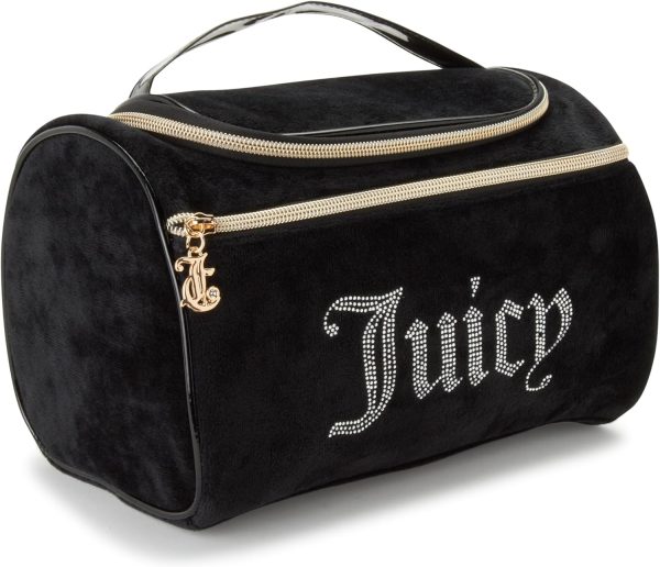 Juicy Couture Black Makeup Bag Cosmetics Organizer Travel Essentials Hanging Duffel Velour Rhinestones makeup organizer
