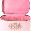 Juicy Couture Pink Makeup Bag Cosmetics Organizer Travel Essentials Train Case Gold Terroir Dog Rhinestone Crown Velour makeup table