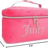 Juicy Couture Pink Silver Makeup Bag Cosmetics Organizer Travel Essentials Train Case Velour Rhinestones makeup organizer