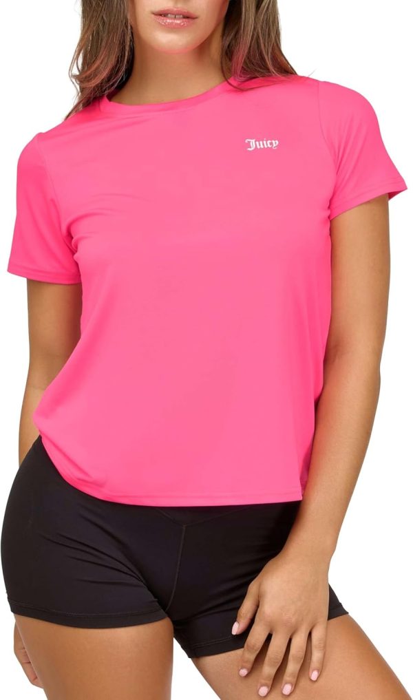 Juicy Couture Women's Short Sleeve Athletic T-Shirts – Workout Tops for Fitness, Yoga, Pilates, Gym & Activewear (Plus) short ribs