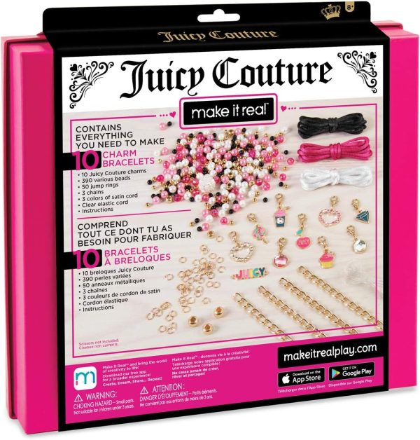 Make It Real - Juicy Couture Pink and Precious Bracelets - DIY Charm Bracelet Kit with Beads for Tween Jewelry Making - Jewelry Making Kit for Girls juicy seafood
