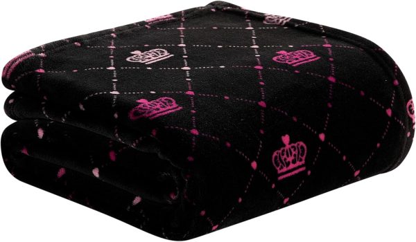 Juicy Couture Elegant Crown Diamond Ombre 50" x 70" Plush Throw Blanket, Black - Decorative Blankets for Sofas, Throws for Chairs, and Beds-4