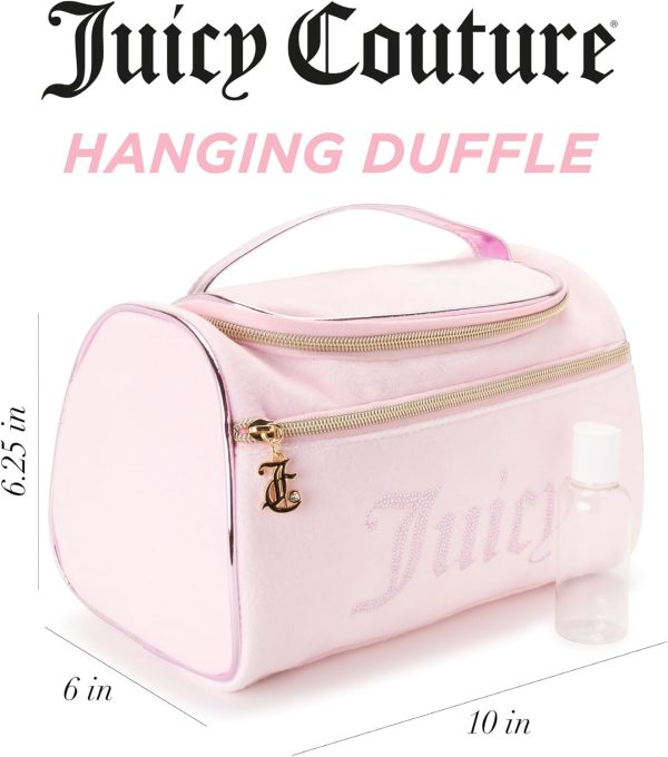 Juicy Couture Pink Makeup Bag Cosmetics Organizer Travel Essentials Hanging Duffel Velour Rhinestones-1