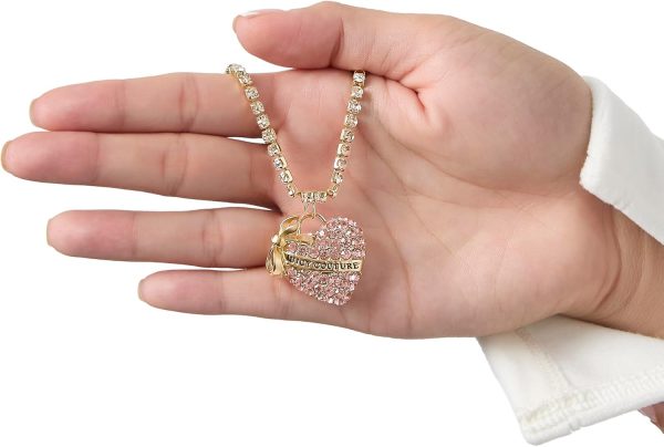 Juicy Couture Clear and Pink Pave Crystal Heart Tennis Necklace 16"+2", Heart Jewelry, Juicy Gifts couture font