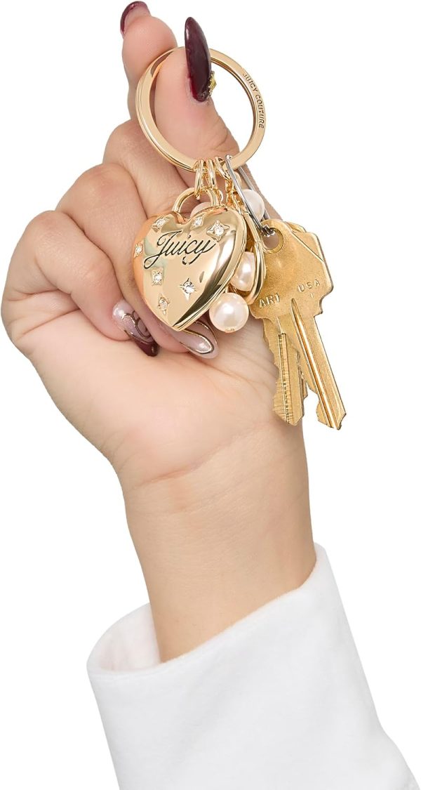 Juicy Couture Cute Key Chains for Women, Gold-Tone Logo Keychain with Clear Crystals, Juicy Gifts cute