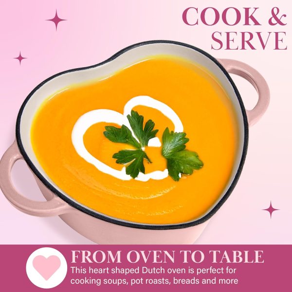 Paris Hilton Enameled Cast Iron Dutch Oven Heart-Shaped Pot with Lid, Dual Handles, Works on All Stovetops, Oven Safe to 500°F, 2-Quart, Pink enameled aluminum wire