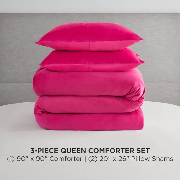 Juicy Couture Hot Pink Velour Full/Queen Comforter Set - 3 Piece Luxury Bedding Ensemble pink palm puff