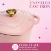 Paris Hilton Enameled Cast Iron Dutch Oven Heart-Shaped Pot with Lid, Dual Handles, Works on All Stovetops, Oven Safe to 500°F, 2-Quart, Pink iron heart