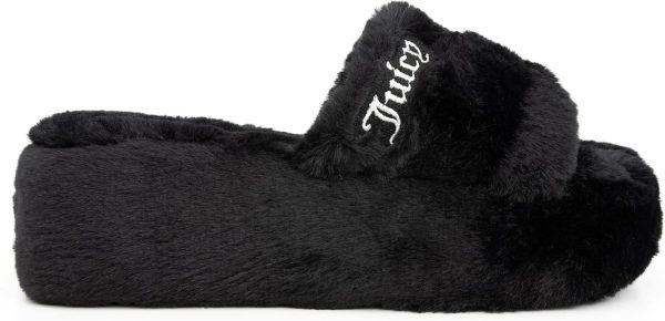 Juicy Couture Women's Faux Fur Platform Slippers – Fluffy Cozy Indoor Outdoor Slip-On House Shoes juicy couture