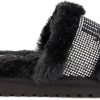 Juicy Couture Women's Luxe Faux Fur Slide Slippers with Embellished Strap, Cozy Indoor/Outdoor Fuzzy Slip-On Sandals-1