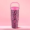 Juicy Couture Flip & Sip Insulated Tumbler with Handle and Straw, 30 oz, Hot Pink Leopard-0