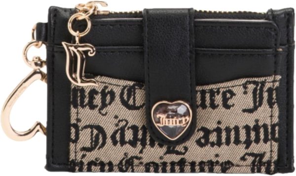 Juicy Couture Women's Starry Night Card Case Wallet with Keychain, Black/beige couture