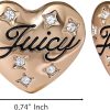 Juicy Couture Logo Heart Stud Earrings for Women with Stone Embellishments, Rhodium or Gold-Tone Heart Earrings, Juicy Gifts-4