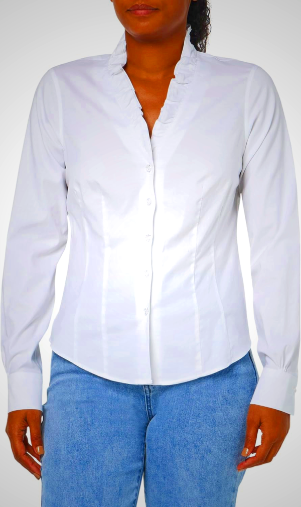 Brooks Brothers Womens Fitted Long Sleeve Non-Iron Stretch Ruffle Neck Blouse