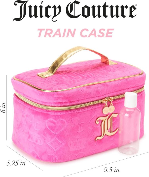 Juicy Couture Hot Pink Makeup Bag Cosmetics Organizer Travel Essentials Train Case Velour Heart Crown couture pronunciation