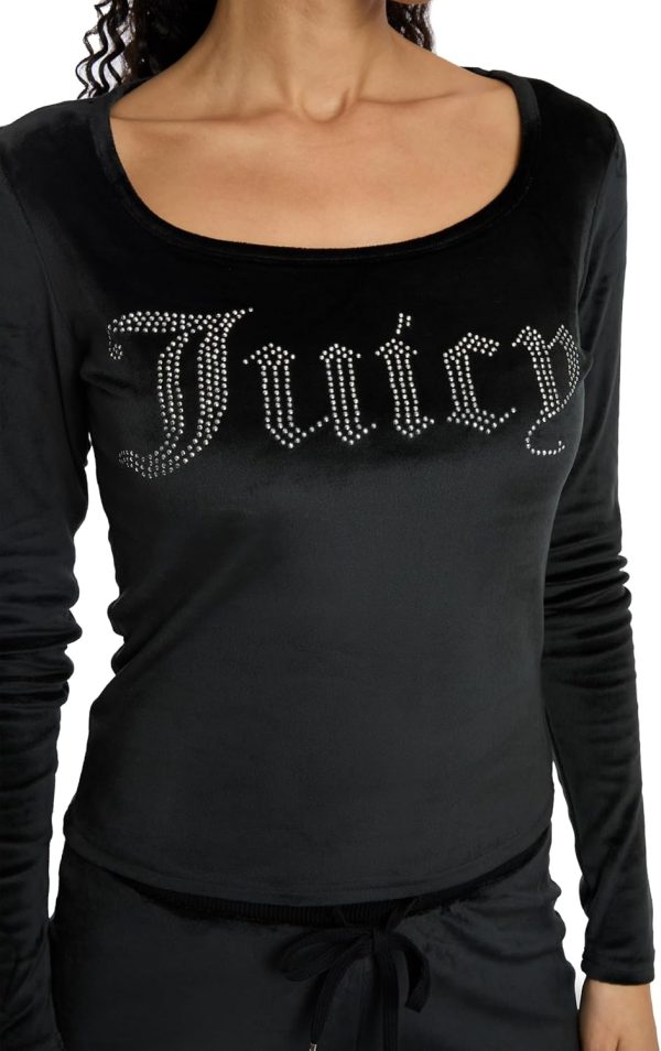 Juicy Couture Women's 2 Piece Velvet Fleece Long Sleeve Scoop Neck Fitted Top and Pants Lounge Sleepwear Set-2