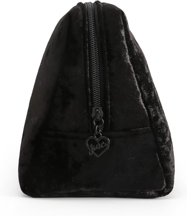 Juicy Couture Black Makeup Bag Cosmetics Organizer Travel Essentials Zip Top Wedge Crushed Velvet Sequin Logo blackpink