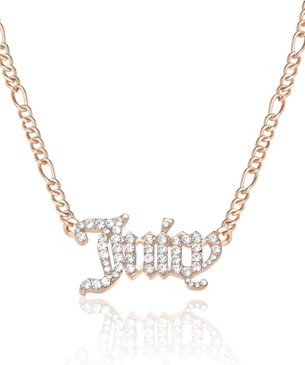 Juicy Couture Necklace for Women Gothic Logo Pendant, 18"+2" Gold-Tone Juicy Necklace with Clear Crystals-0