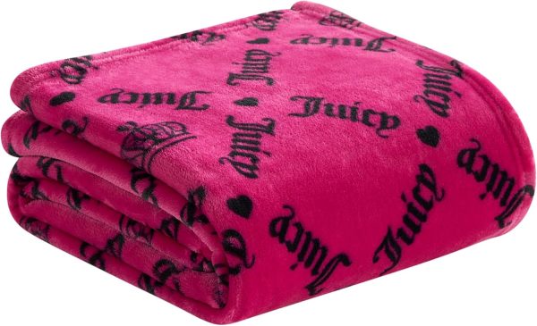 Juicy Couture Logo Crown 50" x 70" Plush Throw Blanket, Hot Pink - Decorative Blankets for Sofas, Throws for Chairs, and Beds-4