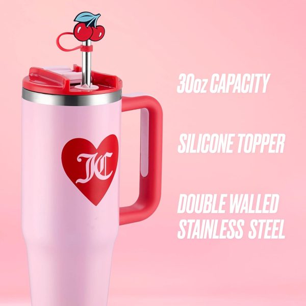 Juicy Couture Jetsetter 30oz Tumbler with Handle and Straw Topper, Light Pink-1