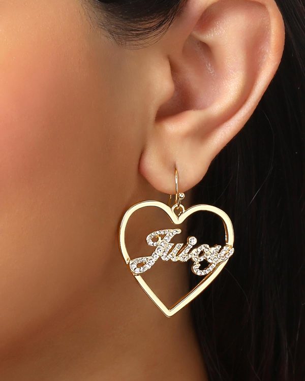 Juicy Couture Logo Heart Dangle or Hoop Earrings for Women, Gold-Tone Heart Earrings with Clear Stones, Juicy Gifts juicy crab