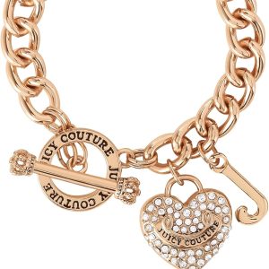 Juicy Couture Bracelet 7-7.5", Goldtone Heart Charm and Toggle Bracelets for Women, Juicy Jewelry-0