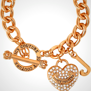 Juicy Couture Bracelet 7-7.5", Goldtone Heart Charm and Toggle Bracelets for Women, Juicy Jewelry