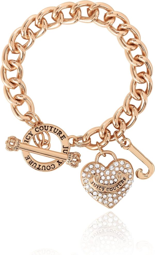 Juicy Couture Bracelet 7-7.5", Goldtone Heart Charm and Toggle Bracelets for Women, Juicy Jewelry-0