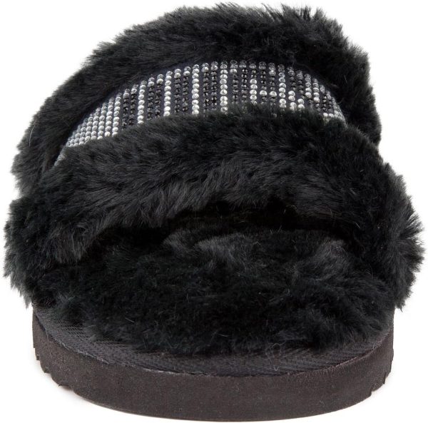 Juicy Couture Women's Luxe Faux Fur Slide Slippers with Embellished Strap, Cozy Indoor/Outdoor Fuzzy Slip-On Sandals-3