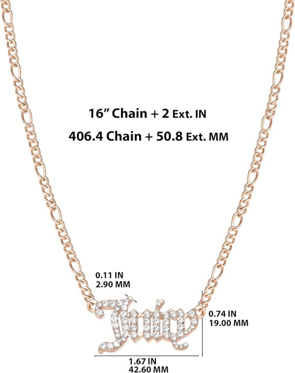 Juicy Couture Necklace for Women Gothic Logo Pendant, 18"+2" Gold-Tone Juicy Necklace with Clear Crystals for love and lemons