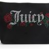 Juicy Couture Black Makeup Bag Cosmetics Organizer Travel Essentials Top Zip Pouch Velour Rhinestone Roses black friday deals