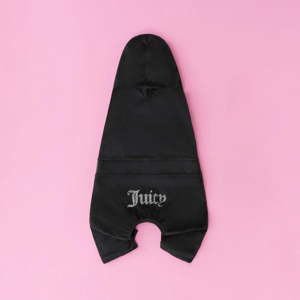 Juicy Couture Hooded Pet Juicy Bling Velour Tracksuit Chest 16 inches for Small Dogs and Cats - Black - XS/S juicy juice