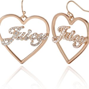 Juicy Couture Logo Heart Dangle or Hoop Earrings for Women, Gold-Tone Heart Earrings with Clear Stones, Juicy Gifts-0