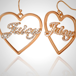 Juicy Couture Logo Heart Dangle or Hoop Earrings for Women, Gold-Tone Heart Earrings with Clear Stones, Juicy Gifts
