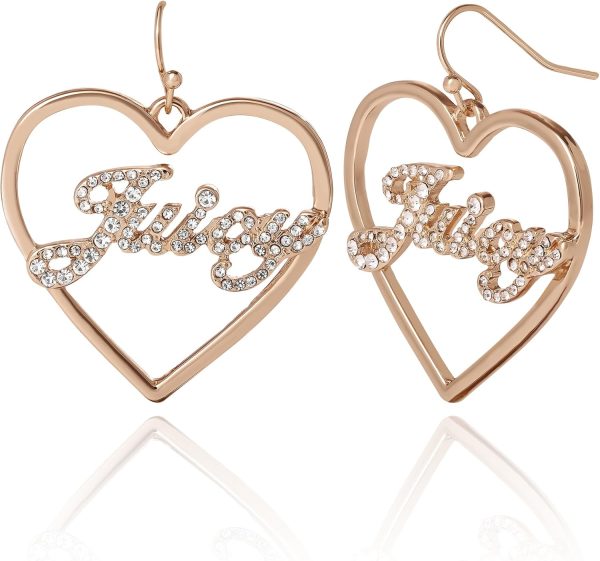 Juicy Couture Logo Heart Dangle or Hoop Earrings for Women, Gold-Tone Heart Earrings with Clear Stones, Juicy Gifts-0