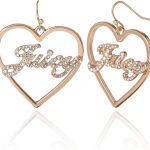 Juicy Couture Logo Heart Dangle or Hoop Earrings for Women, Gold-Tone Heart Earrings with Clear Stones, Juicy Gifts dangle earrings