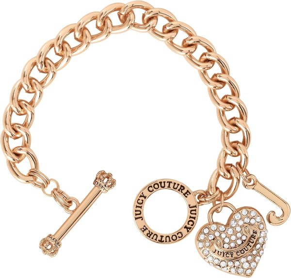 Juicy Couture Bracelet 7-7.5", Goldtone Heart Charm and Toggle Bracelets for Women, Juicy Jewelry-4