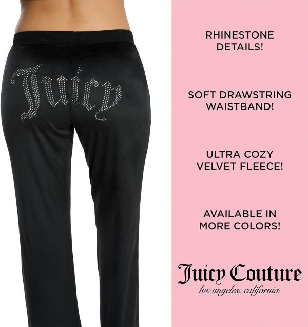 Juicy Couture Women's 2 Piece Velvet Fleece Long Sleeve Scoop Neck Fitted Top and Pants Lounge Sleepwear Set-1