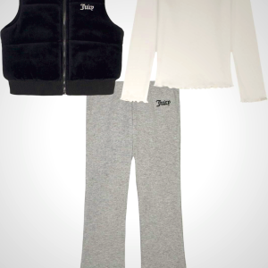 Juicy Couture girls 3 Pc Puff Vest Pant Set