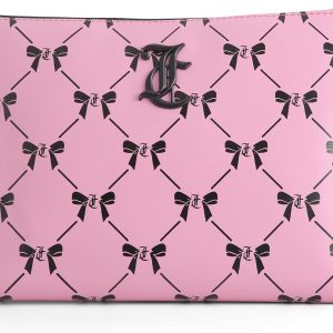 Juicy Couture Black Makeup Bag Cosmetics Organizer Travel Essentials Top Zip Pouch Multi Color Bow makeup mirror