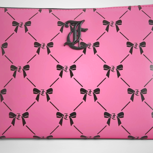 Juicy Couture Black Makeup Bag Cosmetics Organizer Travel Essentials Top Zip Pouch Multi Color Bow