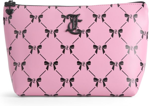 Juicy Couture Black Makeup Bag Cosmetics Organizer Travel Essentials Top Zip Pouch Multi Color Bow makeup mirror