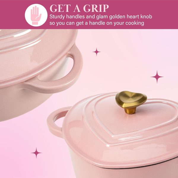 Paris Hilton Enameled Cast Iron Dutch Oven Heart-Shaped Pot with Lid, Dual Handles, Works on All Stovetops, Oven Safe to 500°F, 2-Quart, Pink hilton garden inn