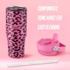 Juicy Couture Flip & Sip Insulated Tumbler with Handle and Straw, 30 oz, Hot Pink Leopard-4