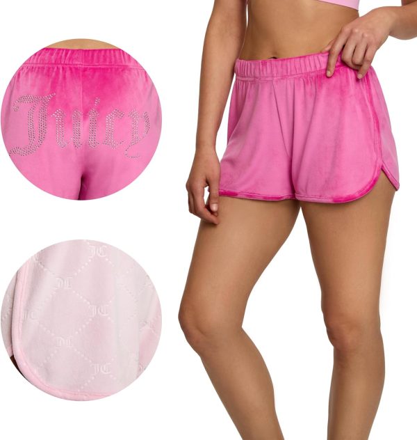 Juicy Couture Women's 2-Pack Sleep and Lounge Velvet Fleece Dolphin Shorts couture font